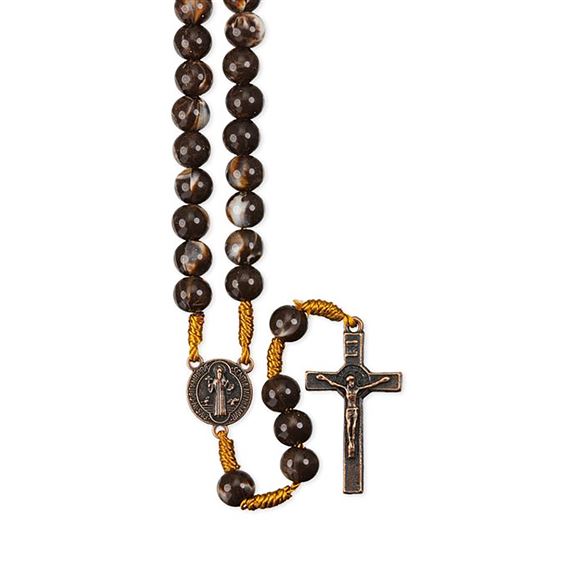 ST. BENEDICT ROSARY BROWN MARBLED BEAD